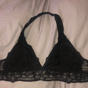 PINK black lace halter bralette